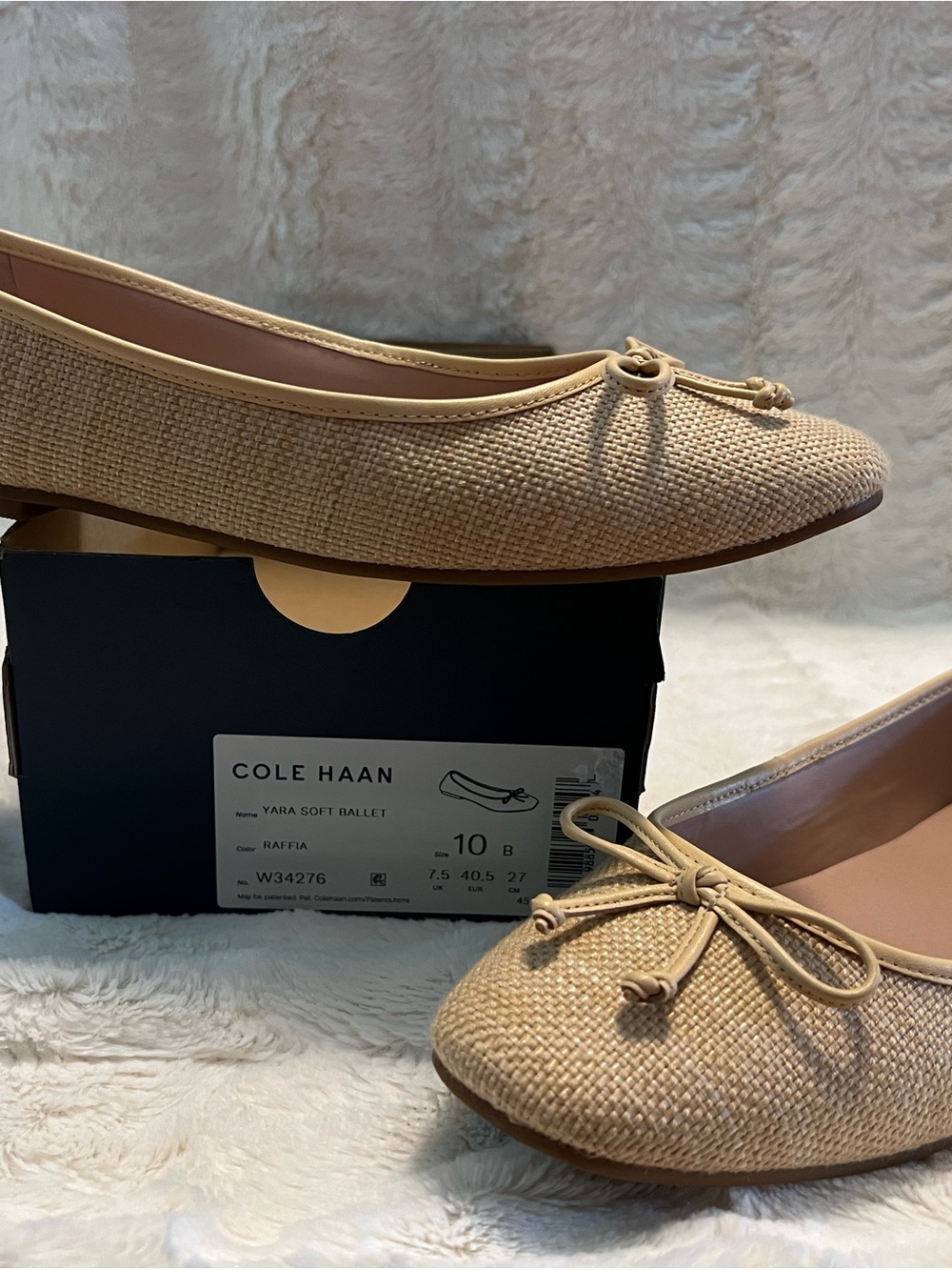 Cole Haan Raffia Beige Ballet Flats with Bow